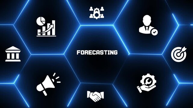 Financial forecasting and business analytics concept with predictive insights, market trends, growth planning, performance metrics and digital strategy technology.