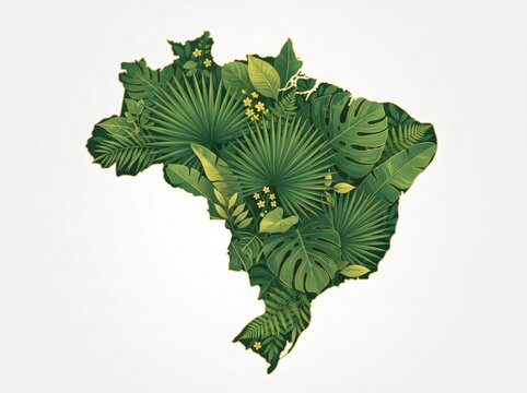 Brazil map shape showing tropical jungle foliage