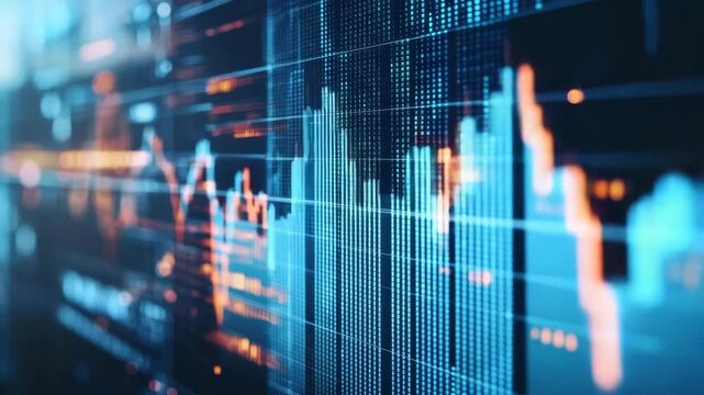 A modern digital stock trading interface showing real-time data and financial charts in a blurred background.
