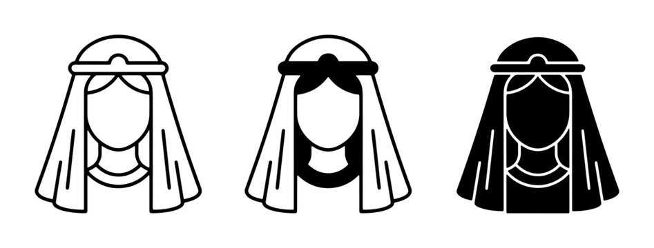 Ancient Egyptian Woman Icons, Pharaoh Queen Headwear, Cleopatra Silhouette, Historical Female Figures, Vector Graphics Set
