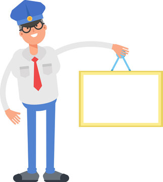 Postman Character Holding Blank Signage
