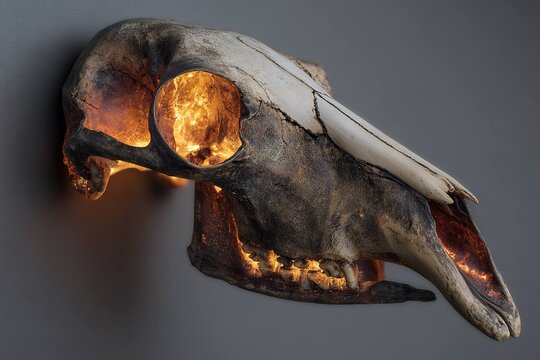 animal skull glowing with ancient energy