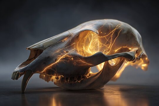 animal skull glowing with ancient energy