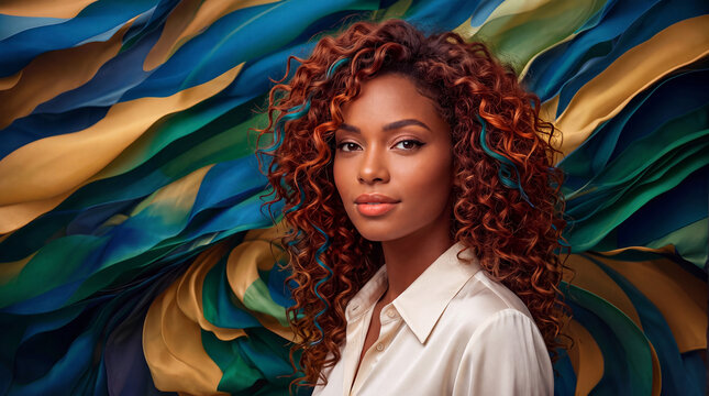 Dark-skinned girl against a colorful background