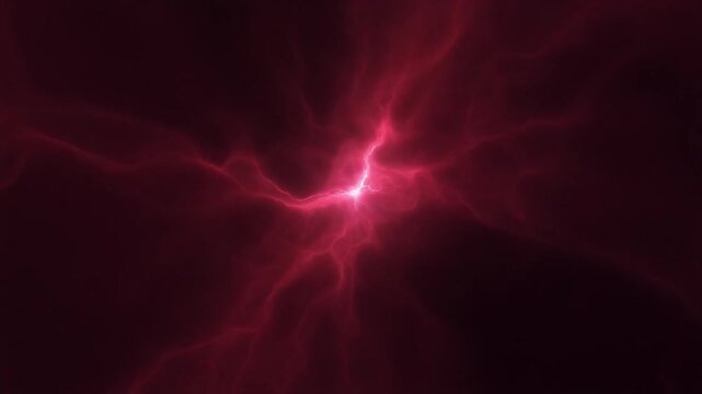 Deep crimson plasma blooms outward, luminous thunder light gradually extending and thickening against deep black with intense energy, cinematic glow, and smooth dynamic motion.
