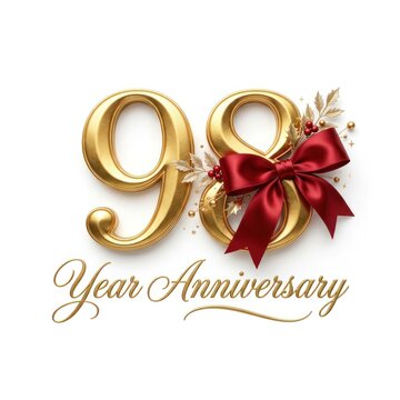 Golden 98 Year Anniversary Celebration with Red Bow and Leaves.