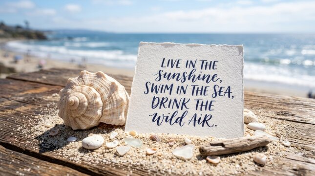 Inspirational Beach Quote on Seashell and Driftwood Display.