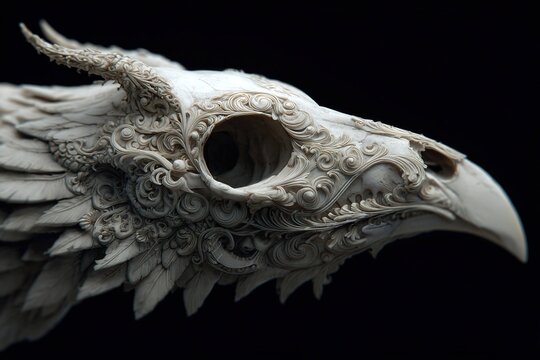 fantasy animal skull hybrid with bird and wolf features