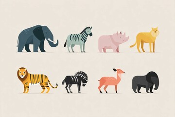 minimal animal clipart in modern flat design