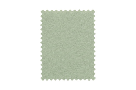 Empty sage green textured postage stamp with serrated edges isolated on a background.
