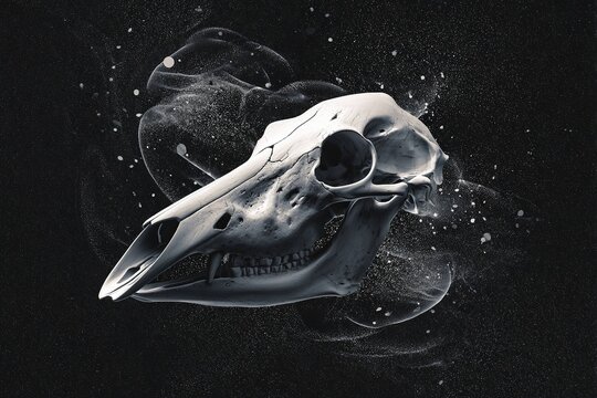 surreal animal skull floating in void