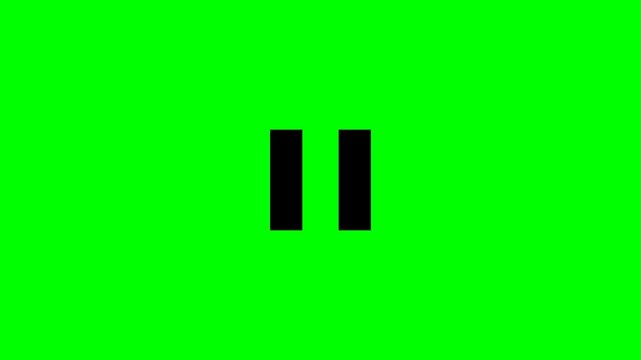 Play and pause icon on green screen background 