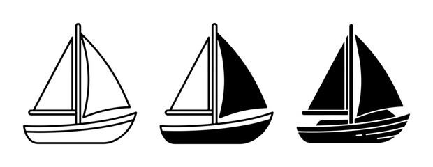 Sailboat Icons Set, Nautical Vector Graphics, Maritime Transport Symbols, Simple Boat Illustrations for Marine Themes © Sohan