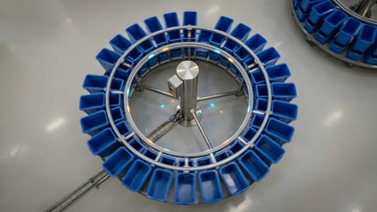 Obraz premium Modern mechanical gear assembly with blue plastic and metal components for industrial machinery
