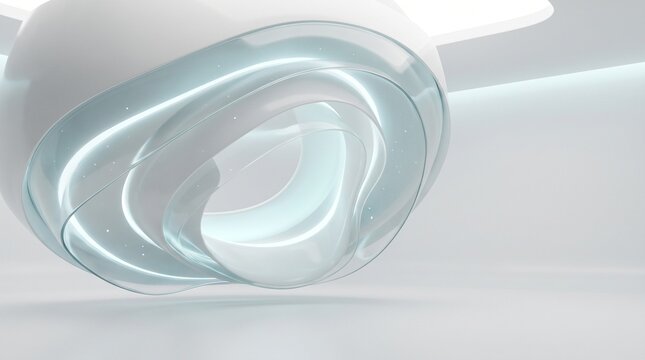 Abstract Futuristic Architectural Structure with Glowing Glass Curves