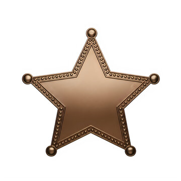 Shiny bronze sheriff star badge isolated on a white background