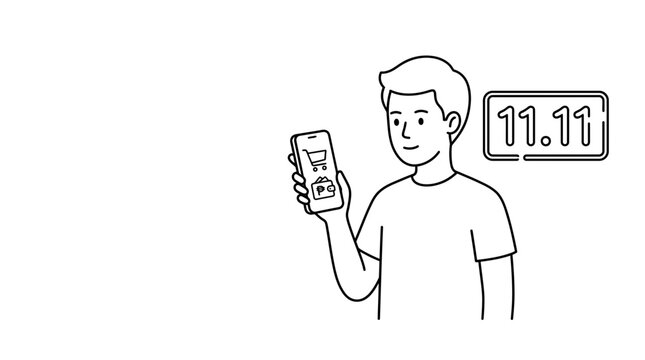Man Holding Smartphone for 11.11 Online Shopping Sale Festival with Philippine Peso Currency Icon