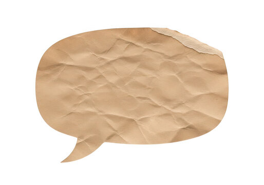 Crinkled paper speech bubble shape on transparent background crumpled texture