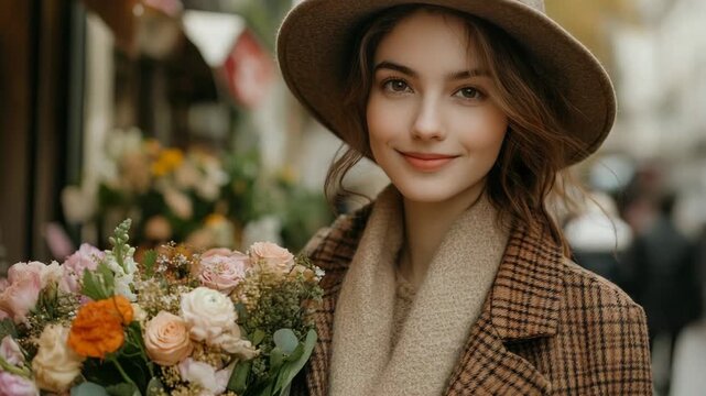close up floral blogger at paris flower market with bouquet