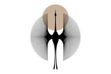 Obraz premium stylized heron logo design, Abstract flying bird or stork symbol template with moon, Suitable for your brand, illustration isolated or white background