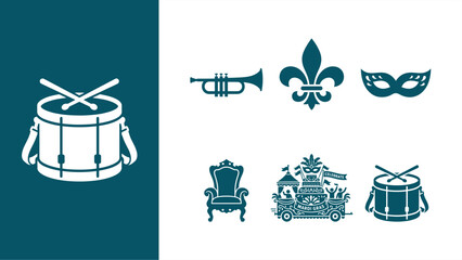 Mardi Gras Celebration Icons Set. Flat vector illustration. © Muchib R.