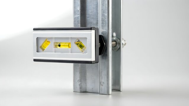 Precision Spirit Level Tool Mounted on Metal Frame for Construction Work