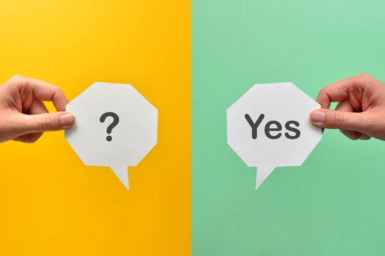 Question and Yes speech bubbles. Choice and positive decision concept