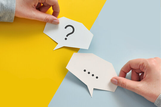 Question and ellipsis speech bubbles. Uncertainty and communication concept