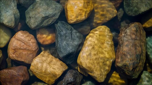 Collection of rocks with light reflection.