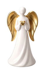 Fototapeta premium PNG Elegant angel figurine with golden wings and heart.