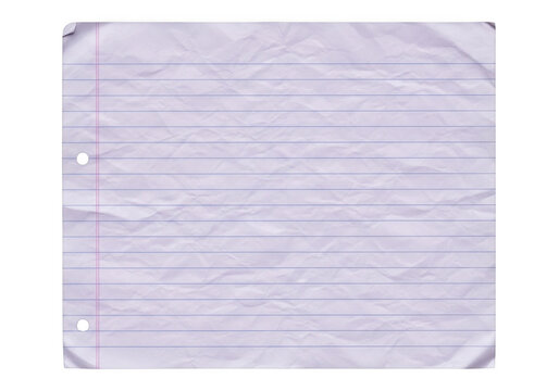 Crumpled lined notebook paper isolated on a clear transparent background