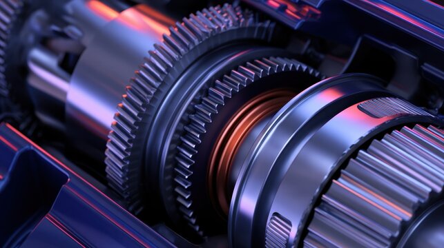 Close-up view of intricate mechanical gears showcasing metallic textures and vibrant colors