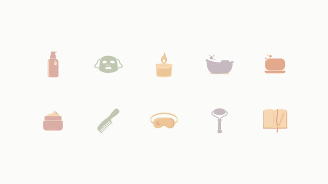 Clean self-care essential vector icon sheet &ndash; Suitable for personal care product categories, spa menus, or wellness blogs.
