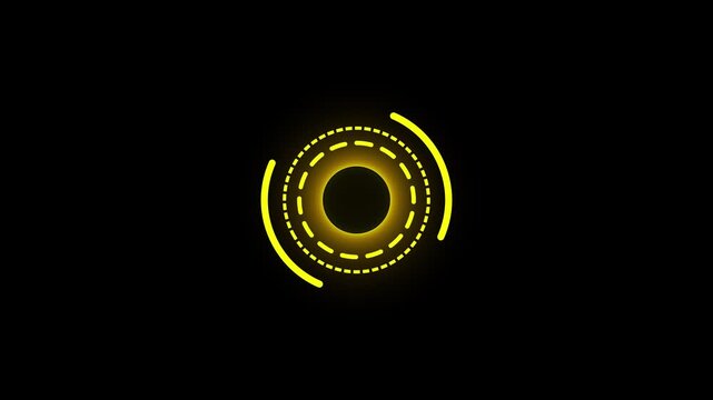 HUD target futuristic circle display element ideal for sci fi projects, data visualization, gaming interfaces, and technological black background animation.