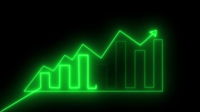 Business glow neon graph icon animation business report presentation growth bar. Dividends and long term investment to beat inflation 4k video.