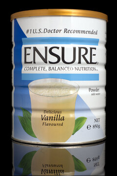 Illustrative Editorial product mirror surface reflection Abbot Ensure Complete Balanced Nutrition Vanilla Flavour milk powder can 850ml