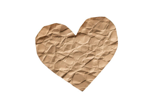 Crushed paper heart shape isolated on transparent background cardioid crumpled