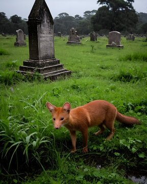 A  dhole  rat genetic hybrid experiment ai-generated, fictional species   in an ancient forgotten meadow