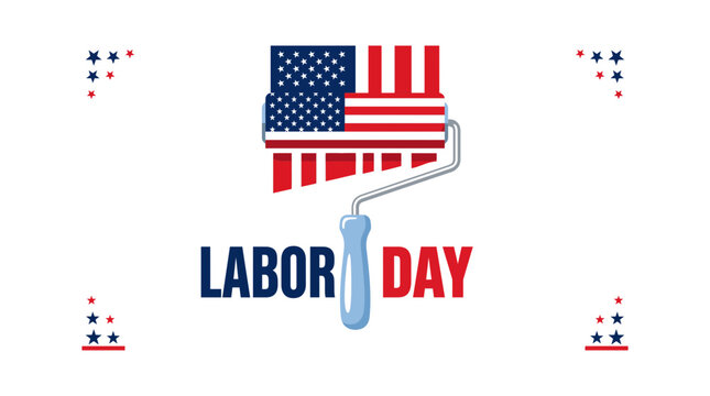 A creative american flag paint roller illustration for a festive labour day vector graphic design project isolated on a clean transparent background image