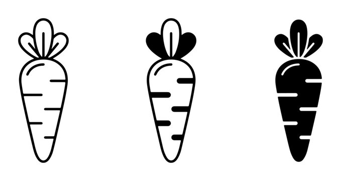 Carrot Icons Set: Fresh Vegetable Illustrations, Organic Food Graphics, Healthy Eating Symbols, Simple Root Vegetable Line Art