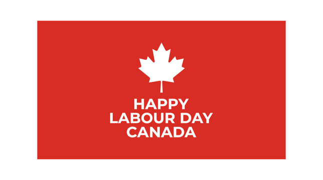 A festive red square graphic featuring a white maple leaf and text for canada labour day vector isolated on transparent background