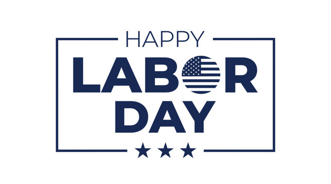 A festive happy labour day vector illustration featuring american flag elements within a frame design that is isolated on transparent background