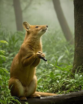A yellow dhole   rat genetic hybrid experiment ai-generated, fictional species  in a spirit grove