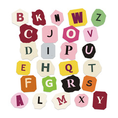 Colorful alphabet letters arranged in playful scattered style isolated on transparent background © ZAKIRON