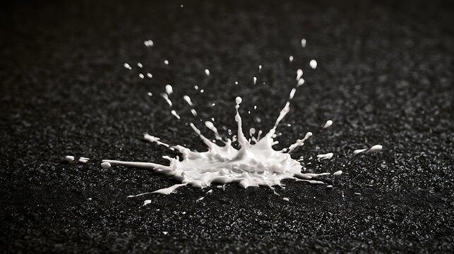 Prompt: A modern minimalist graphic view. A chaotic splash of thick white ink stands out against the dense, heavy-grain surface of a dark matte black cardstock background. Shot on Phase One 