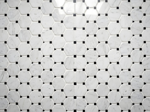 white marble hexagon tile pattern | modern bathroom mosaic floor texture | classic carrara marble wall tiles with black accents | geometric interior design background
