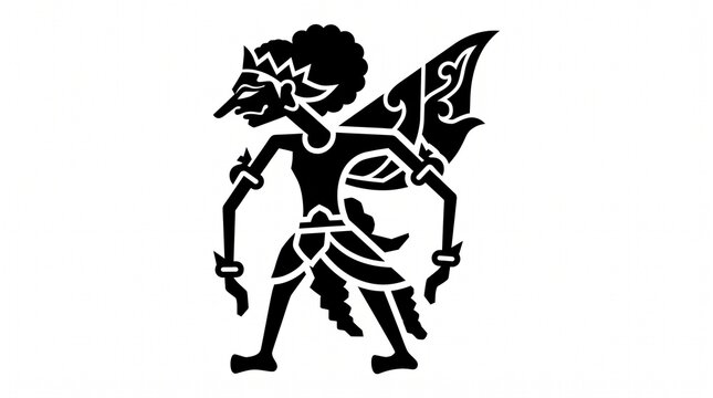 Gatotkaca wayang shadow puppet wayfinding icon black silhouette isolated on white background