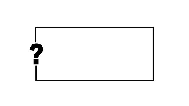Square quote box icon animation. Rectangular quote mark animation.Frame with question mark, exclamation mark, quotes. Square text box template. Frames for quotes, polls, announcements.