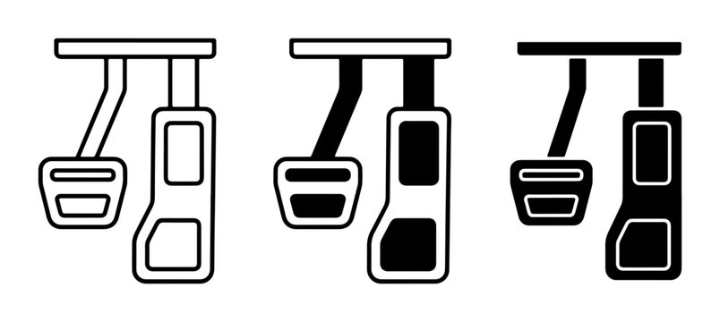Car Accelerator and Brake Pedals, Set of 3 Icons, Automotive Control Elements, Driving Interface Symbols