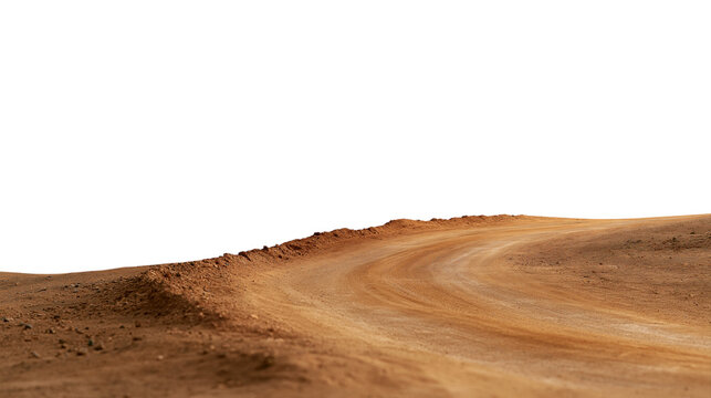 Winding sandy dirt track curving through desert landscape isolated on transparent background png element